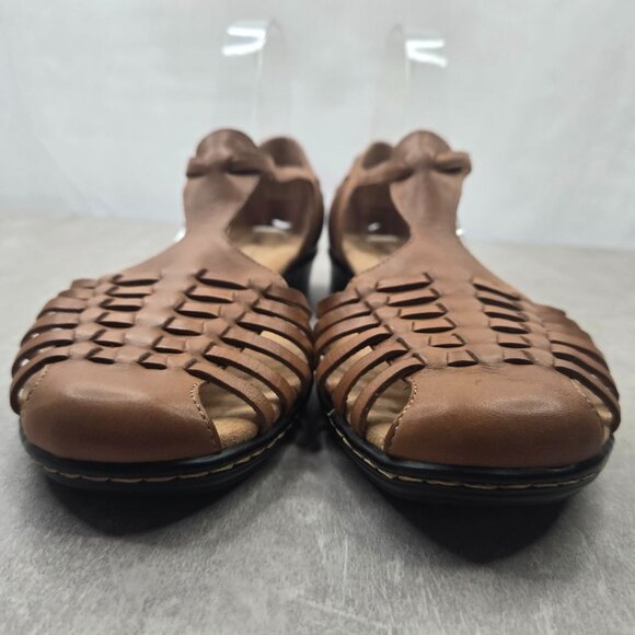 Softspots Huarache Flat 9.5 Wide Fit Brown Woven Strappy Comfort Boho Sandals - Picture 4 of 12